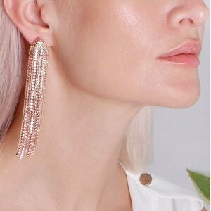 NWT Rose Gold and Crystal Chandelier Tassel Earrings